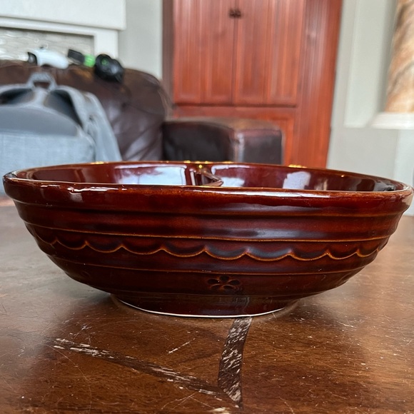 Vintage MARCREST USA Stoneware Divided Oval Baker Serving Dish Brown Daisy Dot - Picture 5 of 5